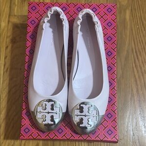 Tory Burch Lilac Silver Flats Minnie ballet shoes.